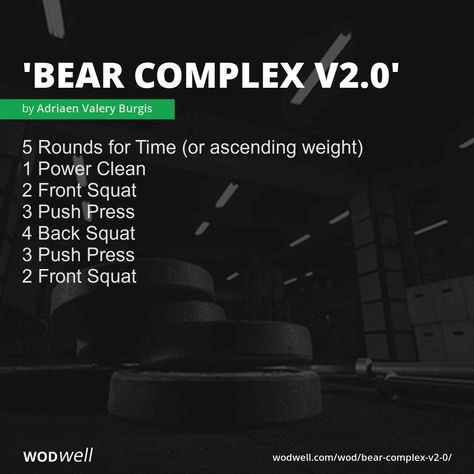 Squat Clean Workout, Bear Complex Workout, Bear Complex Crossfit, Barbell Complex Workouts, Barbell Complex, Kettlebell Routines, Crossfit Workouts Wod, Back Squat, Fighter Workout