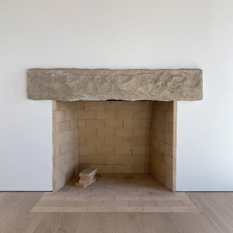 Limestone Fireplace Mantle, Indiana Limestone, Stone Mantle, Minimalist Fireplace, Fireplace Inspiration, White Oak Flooring, Dream Cabin, Renovation Inspiration, The Mantle