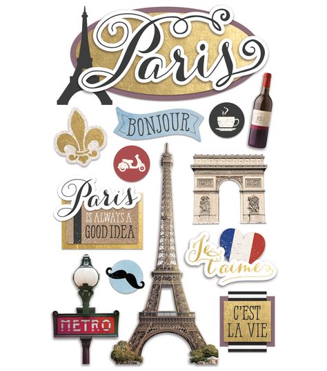 French Theme, Paper House, 3d Stickers, Travel Stickers, Paris Theme, Scrapbook Embellishments, Travel Scrapbook, Tour Eiffel, Aesthetic Stickers