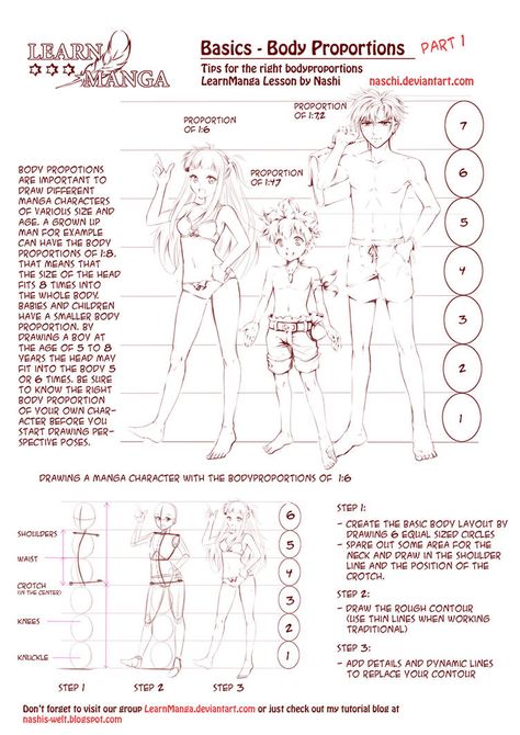 Learn Manga: body proportions by Naschi on DeviantArt Learn Manga, Drawing Body Proportions, Drawing Anime Bodies, How To Draw Anime, Manga Tutorial, Anime Male, Anime Tutorial, Manga Drawing Tutorials, Art Kawaii