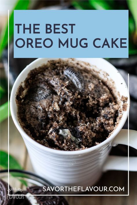 Quick Oreo Dessert Recipes, Quick Oreo Mug Cake, Oreo Cake In A Cup Microwave, Oreo Cake In Cup, Oreo Mug Cake Recipes Microwave, Mug Cake Recipe Oreo, Chocolate Oreo Mug Cake, Mug Cake With Oreo, One Cup Recipes