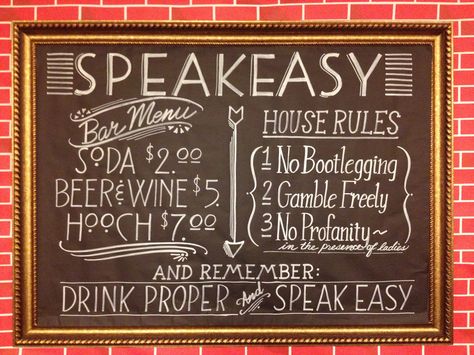 Pub Chalkboard, Chalkboard Bar, Speakeasy Bar, Chalk Sign, Chalkboard Designs, Drink Signs, Bar Menu, House Rules, Crafty Things