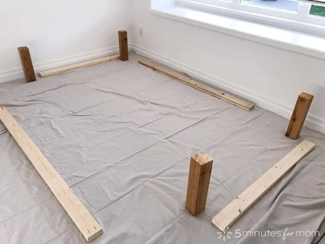 Elevated Bed Frame Diy, Easy To Make Bed Frames, Diy Double Bed Frame Plans, Build A Full Size Bed Frame, Diy Plywood Bed Frame, Diy Mattress Frame, How To Make Bed Frame, Wood Bed Frame Diy How To Build, Diy Bed Frame Easy How To Build