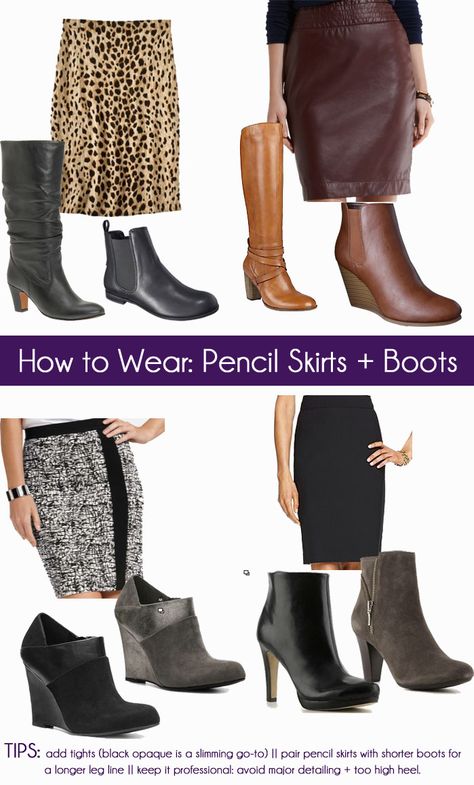 Pencil skirts with boots, love it Pencil Skirts With Boots, Pencil Skirt With Boots, Pencil Skirt And Boots, Boots With Skirt, Boots And Skirts, Skirts And Boots, Skirt With Boots, Coach Booties, How To Wear Ankle Boots