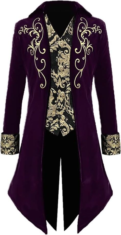 Amazon.com: Apocrypha Mens Medieval Steampunk Tailcoat Victorian Prince Jacket Frock Coat (Purple, Large) : Clothing, Shoes & Jewelry Prince Jacket, Steampunk Tailcoat, Victorian Mens Fashion, Medieval Clothing Men, King Clothing, Medieval Steampunk, Medieval Outfit, Halloween Jacket, Victorian Gothic Style