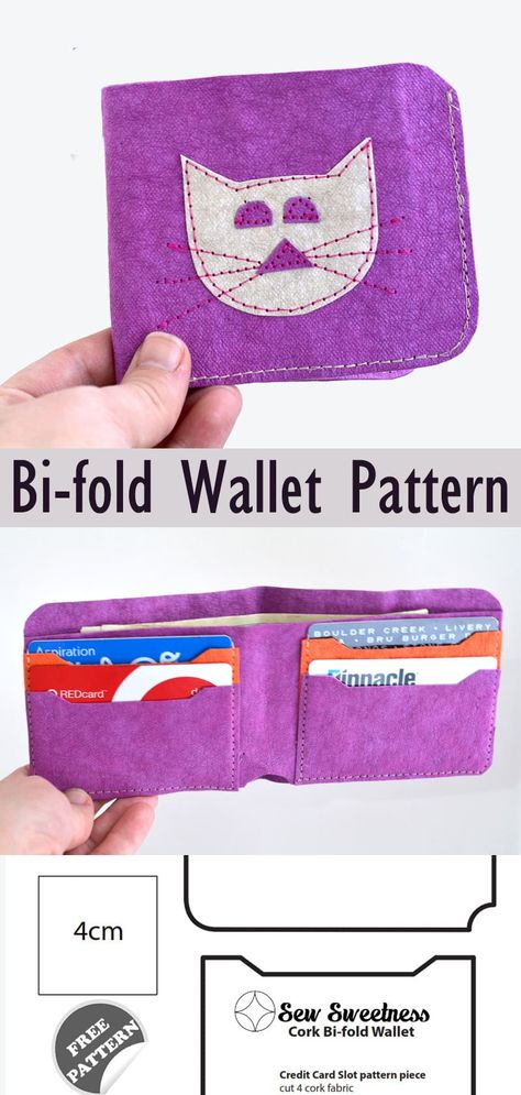 Bi-fold Wallet - Free Pattern Trifold Wallet Pattern Free, Bifold Wallet Pattern Free, Diy Wallet Pattern Free, Trifold Wallet Pattern, Sewing Organizer Pattern, Diy Wallet Pattern, Bifold Wallet Pattern, Wallet Pattern Free, Fabric Basket Tutorial