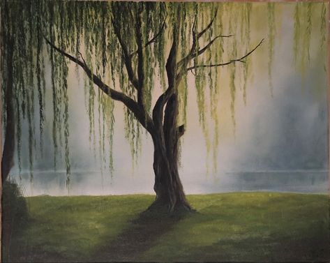 Willow Tree Canvas Painting, Willow Tree Oil Painting, Willow Tree Mural, Willow Tree Landscape, Weeping Willow Tree Painting, Willow Tree Painting, Willow Tree Art, Oil Painting Trees, Weeping Willow Tree