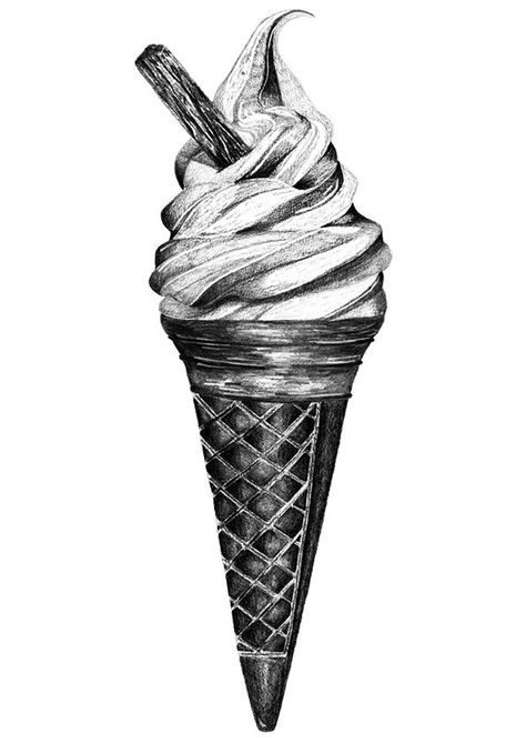 Pinecone Illustration, Ice Cream Sketch, Ice Cream Illustration, Ice Cream Art, Observational Drawing, Object Drawing, Still Life Drawing, Pencil Art Drawings, A Level Art