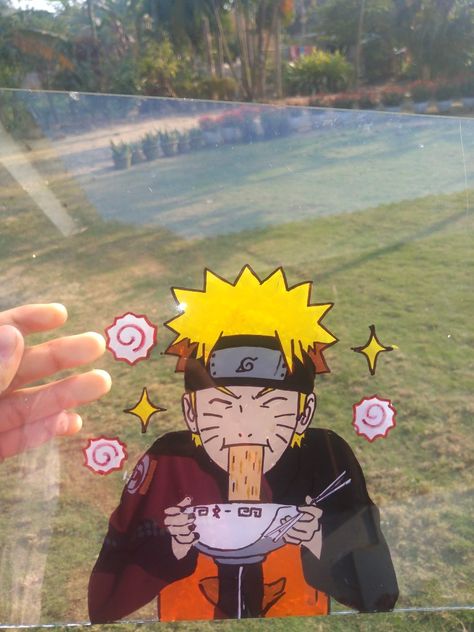 Naruto Glass Art, Naruto Glass Painting Ideas, Killua Yoyo, Naruto Glass Painting, Aesthetic Diy Decor, Glass Painting Tutorial, Anime Canvas Painting, Naruto Painting, Cartoon Drawing Tutorial