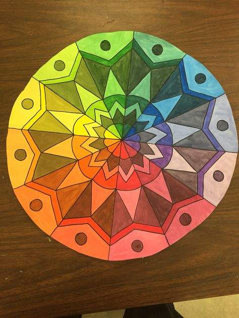 Color Wheel Design Creative, Mandala Color Wheel, Color Wheel Mandala, Intermediate Art, Mandala Project, Color Wheel Projects, Rainbow Explosion, Color Wheels, Colour Wheel