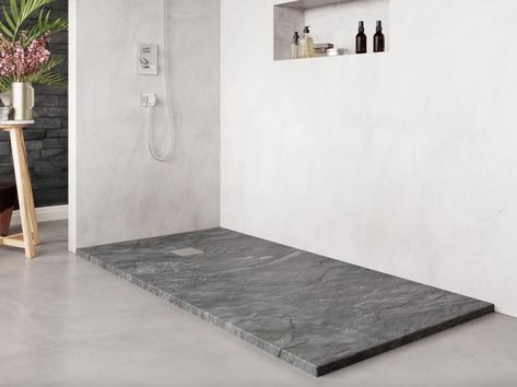 Stone Shower Tray - Gray and Black Color Palette - Bosnor Stone Shower, Black Color Palette, Stone Collection, Shower Tray, Grey Tones, Solid Surface, Shower Room, Rustic Style, Contemporary Rug