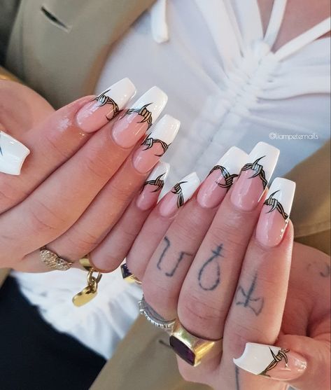 Barb Wire Nails, Barbwire Nails, Barbed Wire Nails, Wire Nails, Dark Kawaii, Chicano Style, Angel Nails, Long Square Nails, Halloween Nails Easy