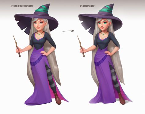 "Witch girl character: Stable Diffusion+Photoshop" by Gluskina Vika Character Game, Disney Character Drawing, Drawing Interior, Digital Painting Techniques, Witch Girl, Casual Art, 2d Game Art, Girl Character, Character Sketches