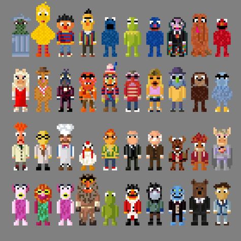 8 bit characters | Sesame Street and Muppet Characters 8 bit by LustriousCharming on ... 8 Bit Characters, Muppets Pixel Art, Muppets Perler Beads, Cross Stitch Patterns Sesame Street, Bert And Ernie Cross Stitch, Fraggle Rock Perler Beads, Easy Perler Beads Ideas, Perler Art, Pix Art