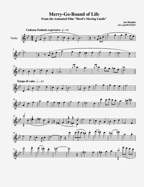 Howls Moving Castle Music Sheet, Howls Moving Castle Flute Sheet Music, Howls Moving Castle Piano Sheet Music, Howls Moving Castle Piano, Anime Sheet Music, Violin Chords, Tenor Saxophone Sheet Music, Songwriting Prompts, Free Violin Sheet Music