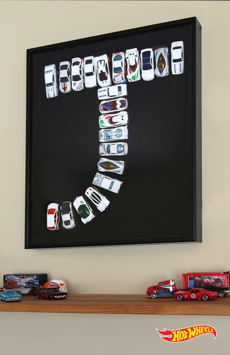 Turn your kid's room into his favorite pit stop with this framed Hot Wheels monogram Hotwheels Bedroom Ideas, Hot Wheels Lamp, Hot Wheels Bedroom, Hot Wheels Room, Toy Car Storage, Displaying Photos, Car Room, Wheel Craft, Cars Room