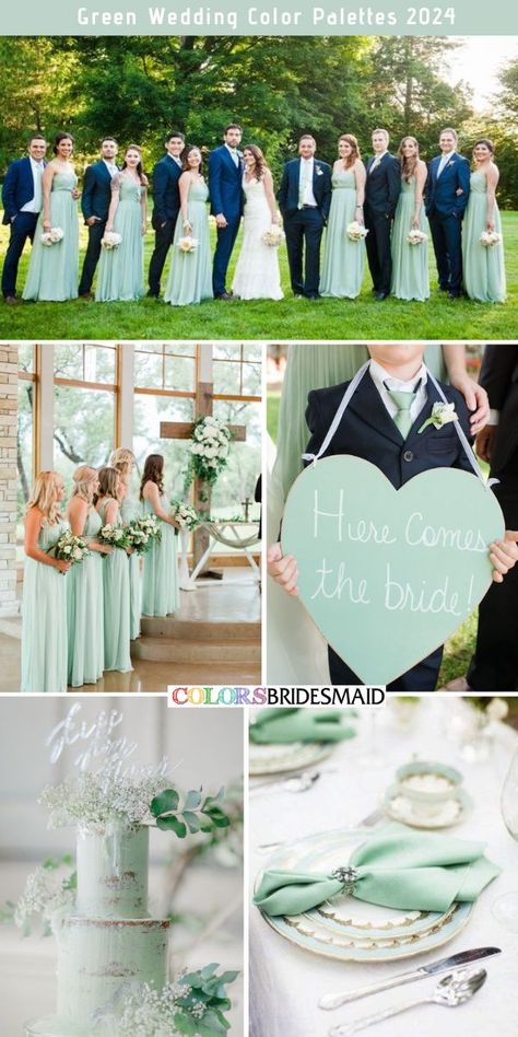 Olive Green And Navy Blue Wedding, Sea Foam Green Wedding, Mint Green Wedding Theme, Mint Green Wedding Cake, Mint Green Bridesmaids, Mint Green Wedding, Sage Green Wedding Colors, Mint Green Bridesmaid Dresses, Olive Green Weddings