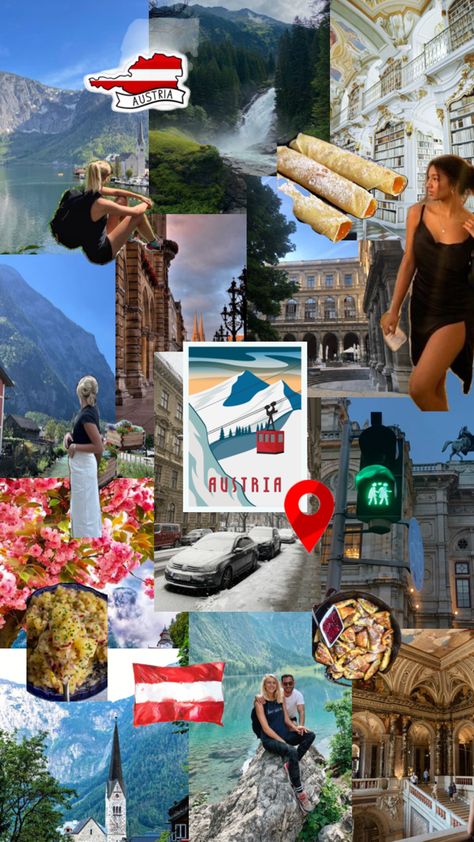 #Austria #Austrianfood #AustrianPotatoSalad #Vienna #Hallstatt #travel #aesthetic #collage #country Travel Aesthetic Collage, Hallstatt Austria, Life Is A Journey, Vienna Austria, Aesthetic Collage, Aruba, Study Abroad, Travel Life, Tahiti