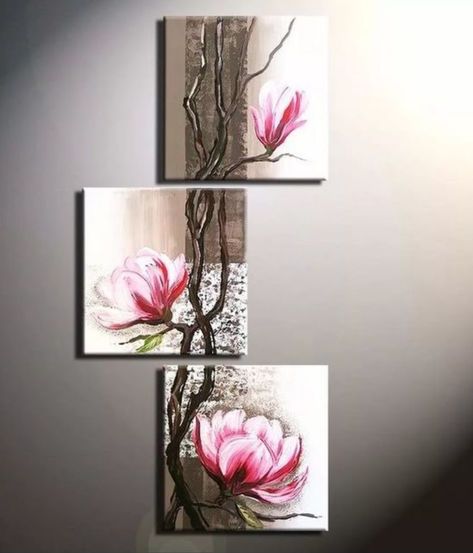 Multi Canvas Painting, Multiple Canvas Paintings, Three Paintings, Beginners Painting, Soyut Sanat Tabloları, Botanical Artwork, China Painting, Amazing Art Painting, Flower Art Painting