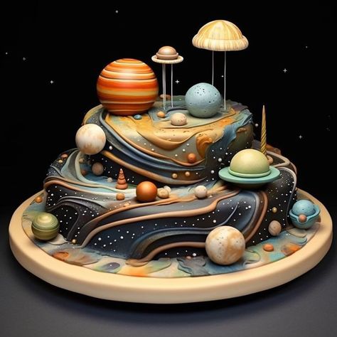 Space Cake With Planets, Universe Birthday Cake, Galaxy Cake With Planets, Universe Cake Ideas, Astronomy Cake, Planet Birthday Cake, Space Cake Ideas, Space Themed Birthday Cake, Universe Cake