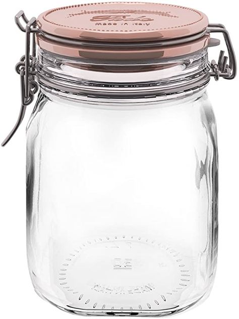 Amazon.com: Bormioli Rocco Glass Co Fido Square Metallic Lid Jar, 33.75 oz, Copper: Home & Kitchen Flour Jar, Square Jars, Bormioli Rocco, Sugar Jar, Glass Storage Jars, Homemade Bath Products, Food Jar, Storage Jar, Glass Storage