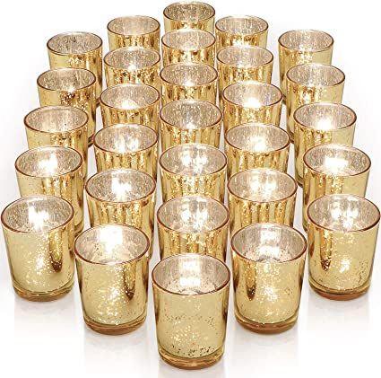 Gold Votive Candle Holders, Gold Votive Candles, Glass Tealight Candle Holders, Mercury Glass Votives, 50th Wedding Anniversary Party, Candle Wedding Decor, Glass Votive Candle Holders, 50th Anniversary Party, Gold Candle Holders