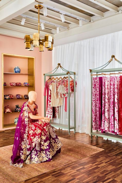 This new Colaba boutique is as exquisite as the Parsi Gara saris on display | Architectural Digest India Taupe Paint, Chinoiserie Motifs, Jaipur Rugs, Designer Boutique, Textile Designer, Boutique Store, Mens Luxury Fashion, Boutique Stores, Custom Windows