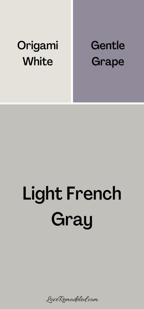 Light French Gray Coordinating Colors Whole House Paint Scheme Purple, Light Purple Home Decor, Purple Gray Bathroom, Purple Gray House Exterior, Light French Gray Coordinating Colors, Purple Toned Grey Paint, Purple Grey Paint Color, Purple Gray Paint, Gray Coordinating Colors