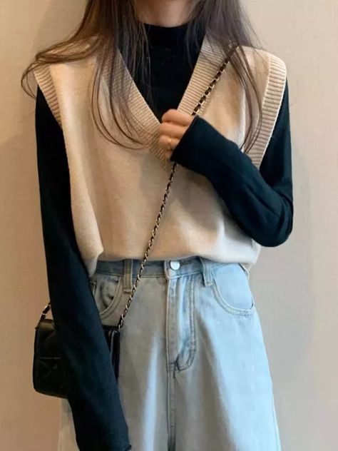 Spring New Women Vest Casual V-neck Knitted Vests women's knitwear, knitwear outfits, knitwear outfits korean, print knitwear, knitwear for woman, casual knitwear, fashion knitwear, y2kknitwear#autumnwintertops#womenknitwear#knitwearstylish#autumnwinterknitwear#knitwearforwomen#knitwear#casualknitwear#fashionhotsellingtops#y2kfashion Knitted Vest Outfits For Women Casual, Korean Casual Outfits For Women, Styling Winter Vest, V Neck Vest Outfits For Women, School Vest Outfit, High Neck Outfits Women, V Neck Vest Outfit, Korean Winter Fashion Women, Korean Vest Outfit