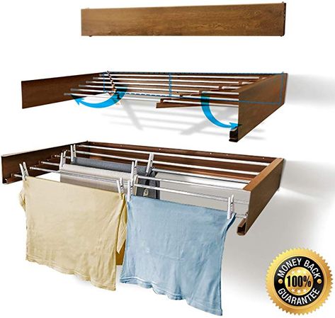 Amazon.com: Step Up Laundry Drying Rack - Wall Mounted - Retractable - Clothes Drying Rack Collapsible Folding Indoor or Outdoor – Space Saver Compact Sleek Design, 60lbs Capacity, 20 Linear Ft (Wood Look): Home & Kitchen Laundry Drying Rack, Wall Mounted Drying Rack, Pool Shed, Laundry Rack, Drying Racks, Drying Rack Laundry, Light Grey Walls, Laundry Drying, Laundry Closet