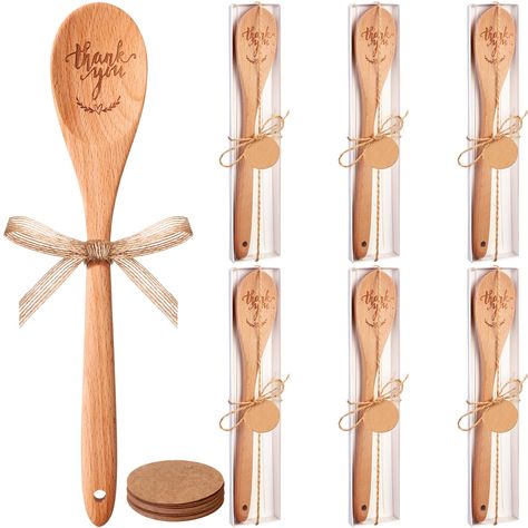 PRICES MAY VARY. Quality Material and Craftsmanship: our 6 pieces wooden spoon set boasts of quality beech wood construction, making a sturdy and durable make that serves you for a long time; Each wooden spoon is handled meticulously, polished well, offering a smooth and strong touch; With no burrs, these spoons are resistant to breakage, corrosion, and ensure reliability and extended longevity Versatile DIY Design with Added Accessories: the wooden spoon set is not only functional but also offe Wooden Spoon Favors, Thank You Gifts For Wedding Guests, Wooden Spoon Diy, Spoons Diy, Bridal Shower Party Favors, Sell Diy, Baby Shower Party Favors, 60th Birthday Party, Diy Tags