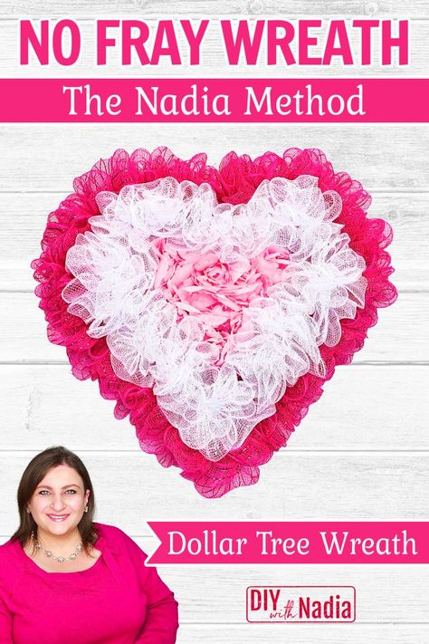 No fray Valentine's Deco Mesh Wreath DIY Tutorial | Zero Fray The Nadia Method Dollar Tree Wreath Dollar Tree Wreath Forms, Easter Deco Mesh Wreaths Diy, Dollar Tree Heart Wreath Diy, Deco Mesh Heart Wreath Diy, Deco Mesh Valentine Wreaths Diy, Filofax Diy, Heart Wreath Diy, Dollar Tree Wreath, Valentine Mesh Wreaths