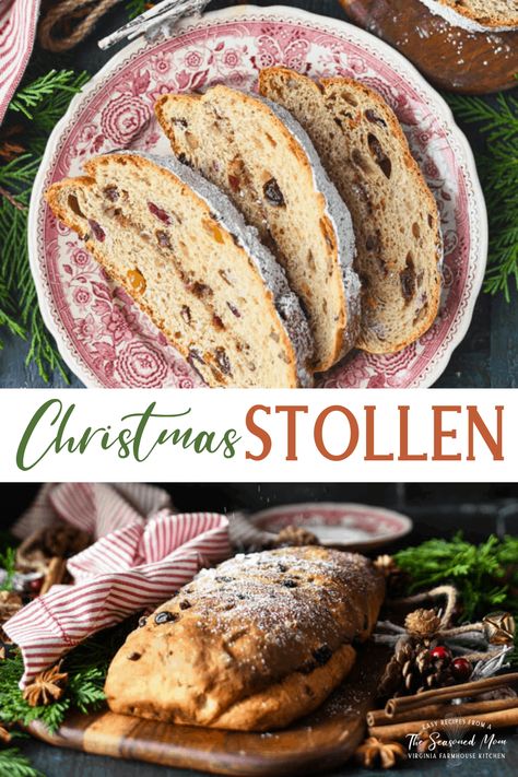 This traditional German Christmas Stollen bread is a festive addition to your holiday celebration! Christmas Recipes | Stollen Recipe | Homemade Christmas Gifts Gluten Free Stollen Recipe, Stollen Cookie, Easy Stollen Recipe, Vegan Stollen Recipe, German Christmas Bread Stollen, Christmas Stollen Recipe, Stollen Bread, Gluten Free Ginger Snaps, Classic Christmas Recipes