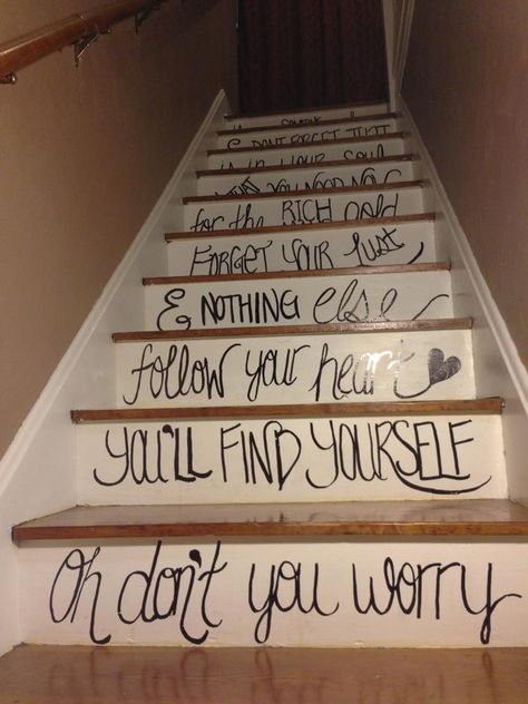 Lyrics on Stairs. Stairs Vinyl, Custom Wall Stickers, Christmas Lights Wallpaper, Diy Staircase, Rules Quotes, Stairs Architecture, Staircase Decor, Painted Stairs, Stair Decor