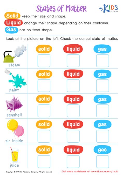 States Of Matter Worksheet Kindergarten, Science Worksheets Grade 2, Chemistry Preschool, State Of Matter Worksheet, Grade 3 Science Worksheets, Science Worksheets For Grade 1, Preschool Science Worksheets, 1st Grade Science Worksheets, Science Grade 1