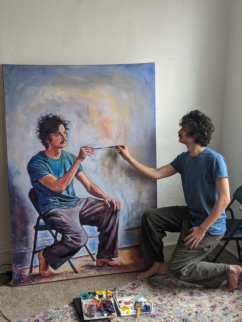 Artist Seamus Wray Paints a Dizzying Series of Portraits of Himself Painting Portraits of Himself | Colossal Creative Self Portraits, Flower Mural, Palette Knife Painting, Plein Air Paintings, Animated Images, Artist Paint, Room Art, Instagram Art, Inception