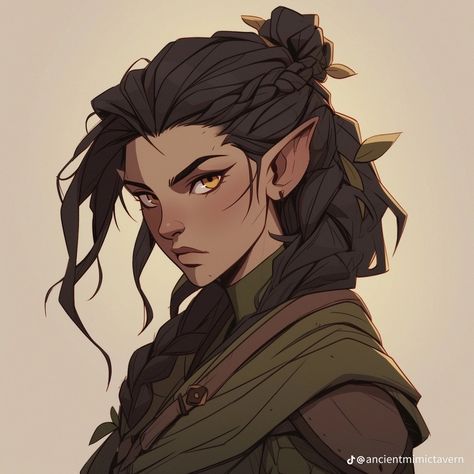 Wood Elf Drawing, Dnd Eladrin Elf, Wood Elf Ranger Female Dnd, Female Druid Character Design, Wood Elf Character Design, Wood Elf Sorcerer, Dnd Wood Elf Female, Elf Ranger Female Dnd, Dnd Character Design Female Elf