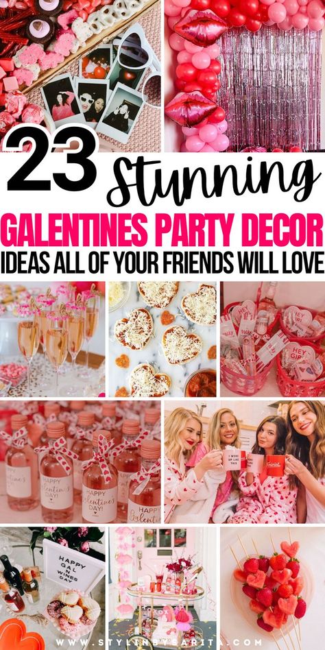 galentines day ideas Girls Night Valentines Party, Galentines Party On A Budget, Galentines Photobooth, Valentines Party For Kids, Galentines Party Decor Ideas, Friends Valentines Party, Valentines Day Party For Adults, Girls Valentines Party, Brunch Galentines