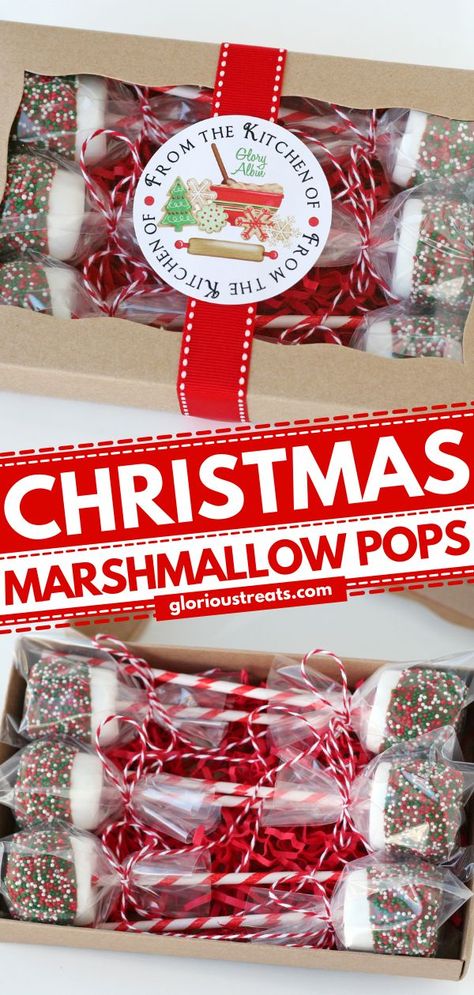 Christmas Marshmallow Pops, holiday treats, gift ideas Marshmallow Christmas Treats, Marshmallow Pops Christmas, Christmas Party Treats, Christmas Candy Homemade, Christmas Treats For Gifts, Easy Christmas Treats, Christmas Lollipops, Christmas Food Gifts, Christmas Hot Chocolate