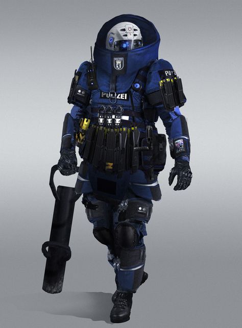 Sci Fi Army Uniform, Sci Fi Robot Soldiers, Sci Fi Armor Concept, Juggernaut Suit, Sci Fi Police, Futuristic Police, Police Art, Battering Ram, Sci Fi Armor