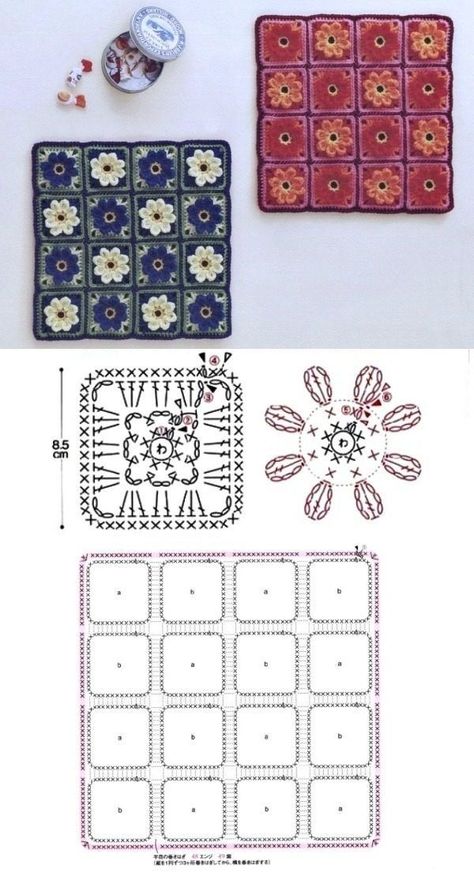 Mini Granny Square Pattern, Miniature Knitting, Granny Square Crochet Patterns Free, Crochet Motif Patterns, Patterns Ideas, Crochet Square Patterns, Granny Squares Pattern, Crochet Motifs, Granny Square Crochet Pattern