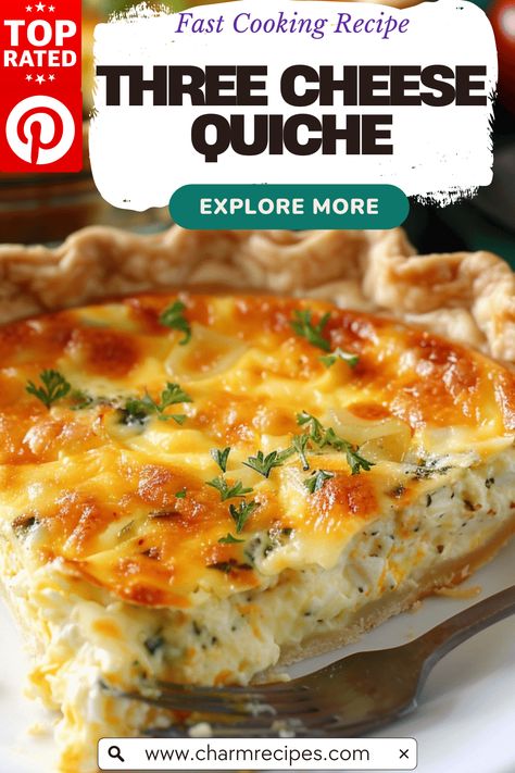 How to Make Three Cheese Quiche Four Cheese Quiche, Quiche Recipes Cheese, Cheese Quiche Recipes Easy, 3 Cheese Quiche, Cheese Quiche Recipes, Cream Cheese Quiche, Three Cheese Quiche, How To Make Quiche, Best Quiche Recipes