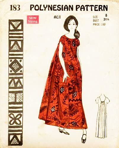 Amazon.com: Polynesian Pattern 183 Vintage Hawaiian Alii Dress with Watteau (Train), 1960s/70s: Arts, Crafts & Sewing Hawaiian Dress Pattern, Watteau Train, Hawaiian Muumuu, Polynesian Dress, Hawaiian Pattern, Island Dress, Vintage Dress Patterns, Hawaiian Outfit, Hawaiian Dress