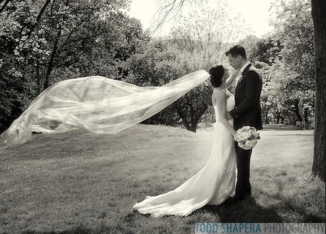 Bride's long sheer veil flows in the wind as she stands with her groom. Veil In Wind, Sheer Veil, Bridal Shower Inspiration, Wedding Photos Poses, Marquee Wedding, Venue Ideas, Mode Masculine, Wedding Guide, Pre Wedding Photos