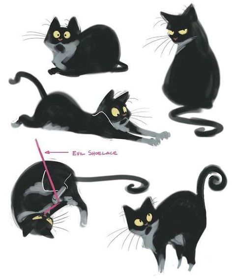 Söt Katt, Drawing Faces, Cat Character, Cats Illustration, Drawing Tutorials, Character Design References, Cat Illustration, Children's Book Illustration, Black Cats