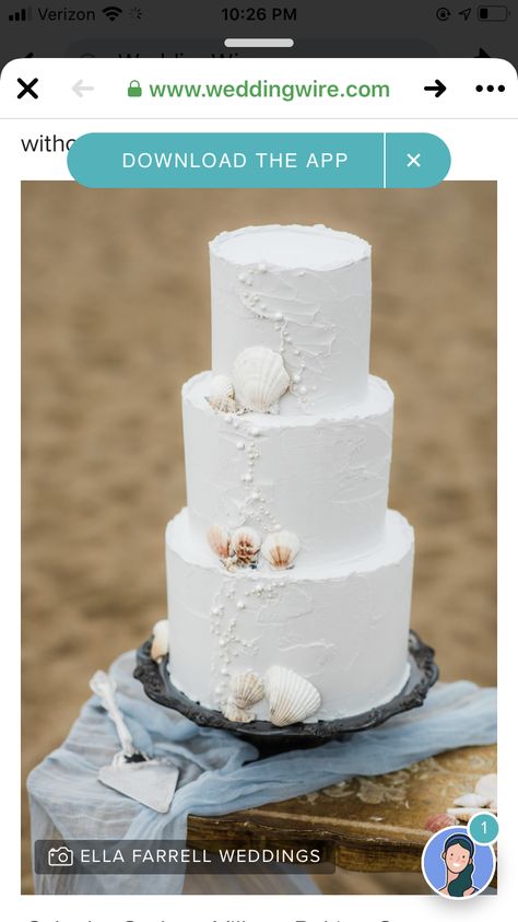 White Wedding Cake Ideas, Wedding Cake Beach, Coastal Wedding Cake, White Fondant Cake, Beach Theme Wedding Cakes, Thank You Pictures, Pretty Wedding Cakes, Shells Beach, Beach Cakes