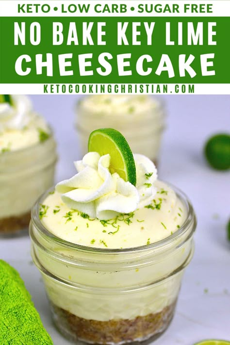 Keto No-Bake Key Lime Cheesecake No bake Keto Key Lime Cheesecake is creamy and refreshing a subtle lime zestiness. If you love key lime pie, you're going to love this one! #ketokeylimecheesecake #ketocheesecake #ketonobakecheesecake Keto Key Lime Bars, Key Lime Cheesecake No Bake, Keto Key Lime Cheesecake, Lime Cheesecake No Bake, Cheesecake Key Lime, Cheesecake Simple, Keto Key Lime, Key Lime Cheesecake Recipe, No Bake Key Lime