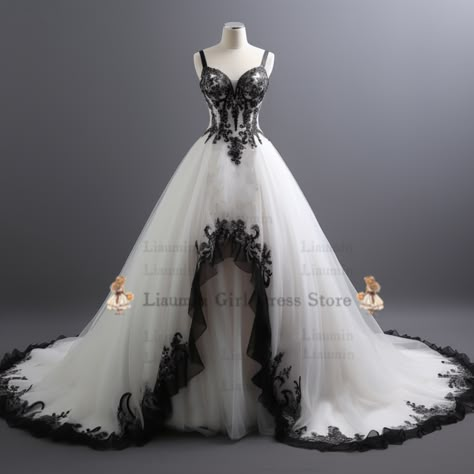 Black White Wedding Dress, Goth Wedding Dresses, Gothic Dresses, Boho Bridal Dress, Lace Applique Wedding Dress, Gothic Wedding Dress, Bridal Gowns Mermaid, Dark Wedding, Pretty Wedding Dresses