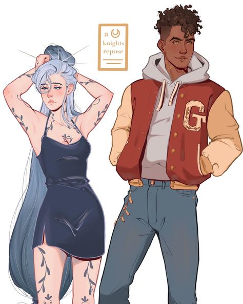 This is one of those “had to have been there for the livestream” type moments 🙃 Had a thought about what these two would wear that was more modern and instantly envisioned Gil in a letterman jacket and Blue wearing absolutely no shoes once again ✨ #characterdesign #digitalillustration #fashionart Oc Jacket Drawing, Jacket Character Design, Varsity Jacket Drawing Reference, Letterman Jacket Character Art, Letterman Jacket Drawing, Sims 4 Letterman Jacket, Sims 4 Cc Letterman Jacket, Jacket Drawing, Letterman Jacket