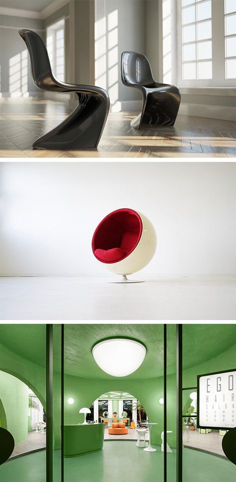 Space Age Design Interiors, Space Age Chair, Space Age Interior Design, Space Age Interior, Memphis Furniture, Space Age Furniture, Futuristic Furniture Design, Impossible Shapes, Tv Set Design